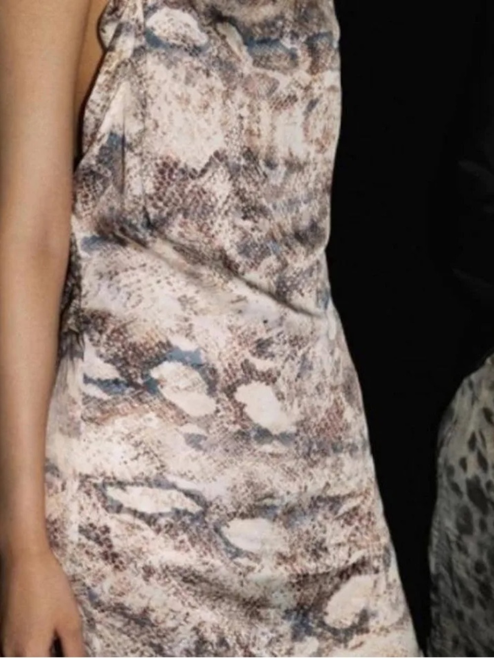 Zara Strapless Snake-Print Slip Dress in Cream, Brown and Blue Accents